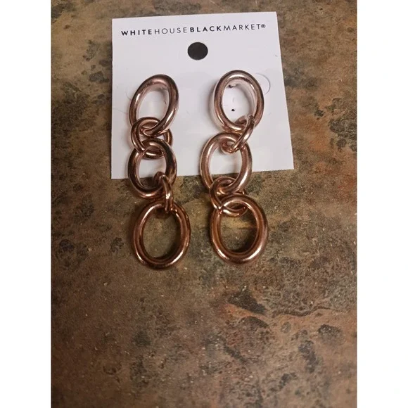 White House Black Market Rose Gold Chain Earrings NWT - Picture 3 of 5